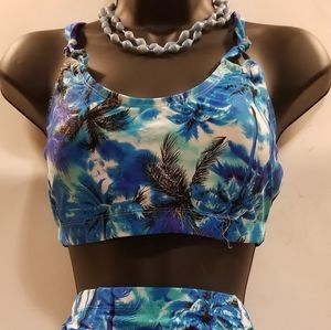 Blue Palm Print Plus Size High Waist Bikini(NWOT)